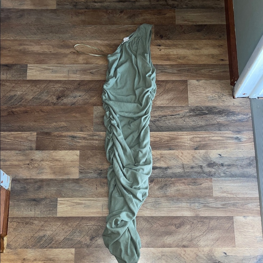 VICI Sage Green Ruched Maxi Dress one shoulder size S